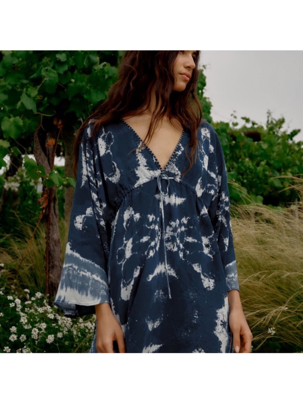 ZARA TIE DIE V NECK DRESS